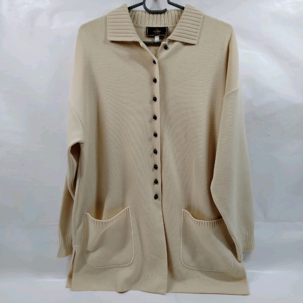 Authentic Fendi Cream Button-Up Cardigan 100% Wool
